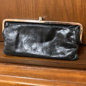 HOBO Lauren Frame Clutch Wallet Black Leather 10th Anniversary Edition